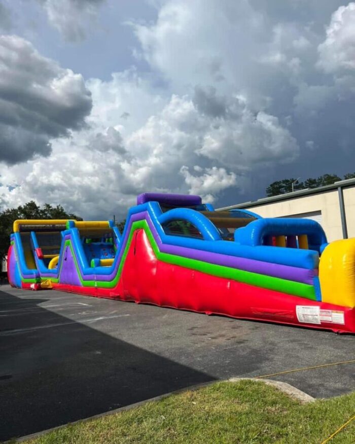 70-Foot Multicolored Obstacle Course with Dual Slide