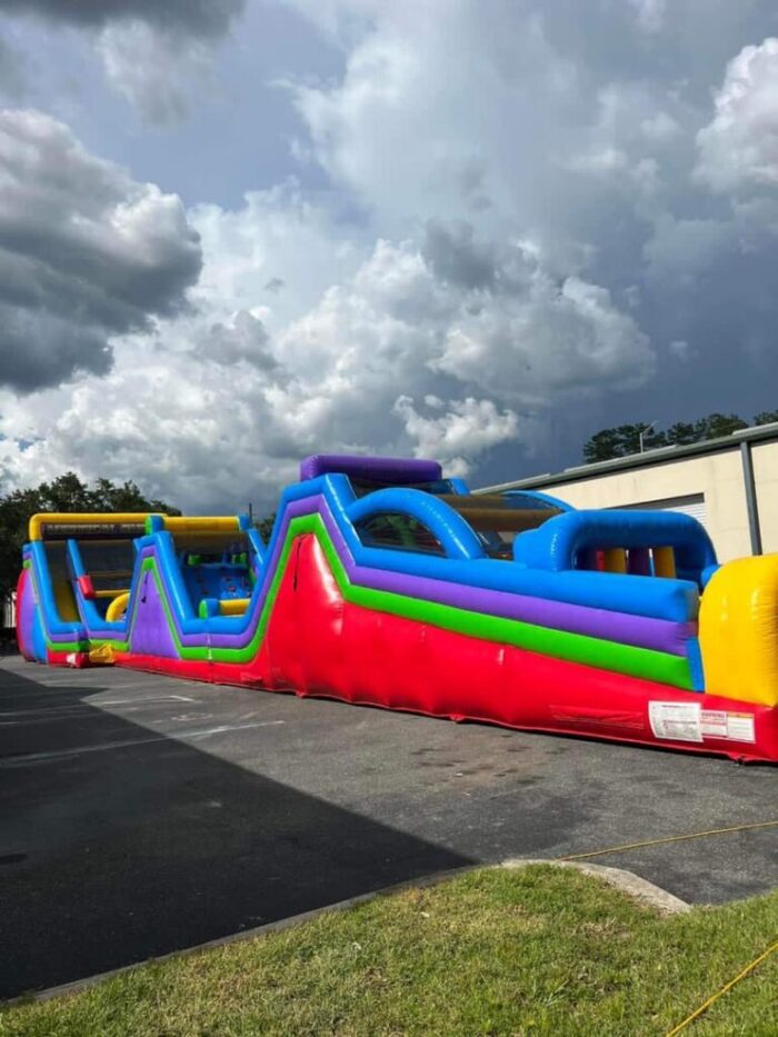 70-Foot Multicolored Obstacle Course with Dual Slide
